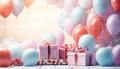 Elegant Festivities Birthday Mockup with Balloons and Ribbon Gifts of Celebration Birthday Banner with Colorful Balloons