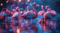 Elegant flamingos wading in lagoon, photorealistic style inspired by miki asai and marsel van oosten Royalty Free Stock Photo