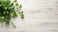 Elegant Flat Lay Composition With Fresh Parsley On White Wood Countertop