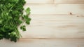 Elegant Flat Lay Composition With Fresh Parsley On Wooden Background