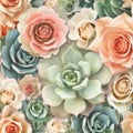 Elegant Floral Assortment: Roses and Succulents in Pastel Tones