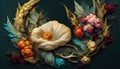 Elegant floral background in Renaissance style. Retro flower art design. 3D digital illustration
