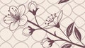 Elegant Floral Branches with Outlined Petals Pattern, vector design Generative AI Royalty Free Stock Photo