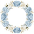 Elegant Floral Frame Featuring Blue Hydrangeas and White Flowers for Creative Designs Royalty Free Stock Photo