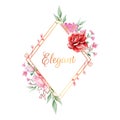 Elegant floral frame with golden border of various flowers Royalty Free Stock Photo