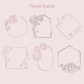 Elegant floral frames set.Vector Hand drawn frames with peonies and protea flowers and leaves, design templates line Royalty Free Stock Photo