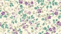 An elegant floral liberty pattern with a mix of tiny flowers and leaves in shades of lavender and