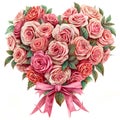 Elegant Floral Love Heart Bouquet With Pink Roses and Satin Bow. Generative AI Royalty Free Stock Photo