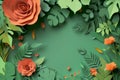 Elegant Floral Paper Art Frame with Lush Greenery and Blooms Royalty Free Stock Photo