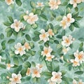 Elegant Floral Pattern with Blossoming White Flowers and Green Leaves