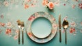 Elegant Floral Themed Handpainted Tableware on White Rustic Background AI Generated