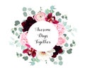 Elegant floral vector frame with white and burgundy red peony Royalty Free Stock Photo