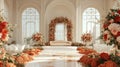 Elegant Wedding Ceremony Venue Arch Decor with Floral Arrangements, Seating Royalty Free Stock Photo