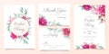 Elegant floral wedding invitation card template set with red roses flowers and leaves decoration. Botanical card background Royalty Free Stock Photo