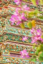 Elegant flower mosaic tiles of stupa, Wat Pho, Thailand