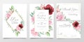 Elegant flower wedding invitation cards template set with golden decoration. Floral save the date, invite or greeting, Royalty Free Stock Photo