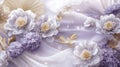 Ethereal Lavender and White Peony Floral Arrangement with Gold Accents and Silk Drapery Royalty Free Stock Photo