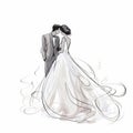 Elegant Fluid Brushwork Bride And Groom Hugging Illustration