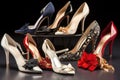 elegant footwear collection, with variety of heels and styles for different occasions