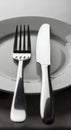 Elegant Fork and Knife on a Plate, fine dining table setting concept Royalty Free Stock Photo