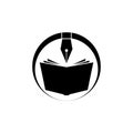 Elegant fountain pen and book icon. Book author logo. Book store. Vector illustration