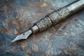 Elegant fountain pen lying on patterned metallic surface Royalty Free Stock Photo
