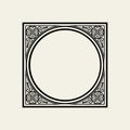 Elegant frame in Victorian style. The circle inscribed in a square. Vector Template for monograph, logos, emblems