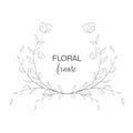 Elegant frames. Floral wreath, ÃÂircle monogram with hand drawn wild herbs and flowers