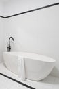 Elegant freestanding bathtub with black tap