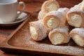 Elegant french cream horn pastries. Delicious cream horns Royalty Free Stock Photo