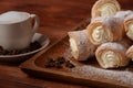 Elegant french cream horn pastries. Delicious cream horns Royalty Free Stock Photo