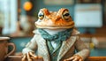 Elegant frog in a tweed jacket and polka dot scarf Royalty Free Stock Photo