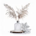 Elegant Frosted Glass Diffuser with Fluffy Pampas Grass and Snowflake Ornament Royalty Free Stock Photo