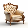 Immaculate Perfectionism: Ornate White Leather Chair With Golden Tufted Headboard