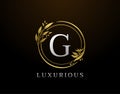 Elegant G Letter Floral Design. Circle Luxury G Gold Logo Icon Royalty Free Stock Photo