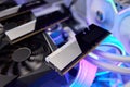 Elegant gaming hardware, High-performance RAM with cooling system, Premium illuminated memory module for gaming PCs, Sleek neon Royalty Free Stock Photo