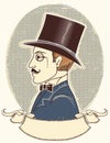 Elegant gentleman in a top black hat.Vector vintag