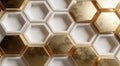 Elegant geometric honeycomb pattern background in metallic gold and white, precise hexagonal grid, s Royalty Free Stock Photo