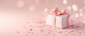The elegant gift box adorned with a soft pink ribbon on a romantic background. AI generated image Royalty Free Stock Photo
