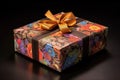 elegant gift box with colorful wrapping paper