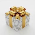 Elegant gift box with marble pattern and golden bow Royalty Free Stock Photo