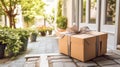 Elegant gift shop delivery, postal service and luxury online shopping, parcel box with a bow on a house doorstep in the