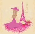 Elegant girl in Paris, abstract decorative card Royalty Free Stock Photo