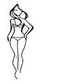 Elegant girl in swimsuit. logo for the Spa sports club salon. vector illustration with black outline. isolated on white. Royalty Free Stock Photo