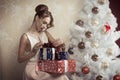 Elegant girl with xmas gifts Royalty Free Stock Photo