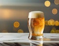 Elegant glass with beer on the bar counter