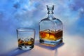 Elegant Liquor Bottle And Glass of Whiskey With Ice Cubes Generated Ai Royalty Free Stock Photo