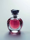 Elegant glass bottle of red perfume. Royalty Free Stock Photo