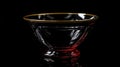 Elegant Glass Bowl with Golden Rim on Reflective Red light and black background