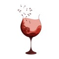 Elegant glass with wine and musical notes. Print, drink illustration vector